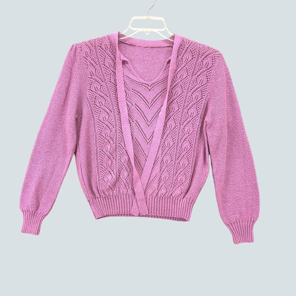 Vintage Style Knit Sweater Womens M Lace Up Neck Long Sleeve Cottagecore Boho